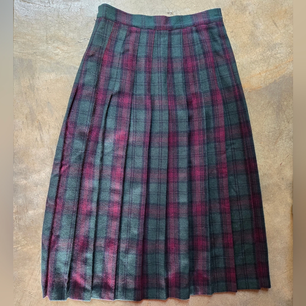 Vintage 90s Plaid Wool Blend Skirt m